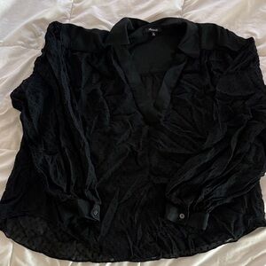 Madewell XL Sheer Black Blouse with Polka Dot Texture